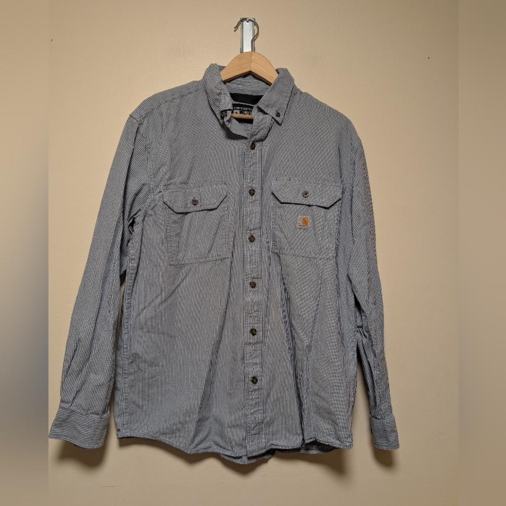 Carhartt Striped Work Shirt Men's Medium Loose Fit Button Down